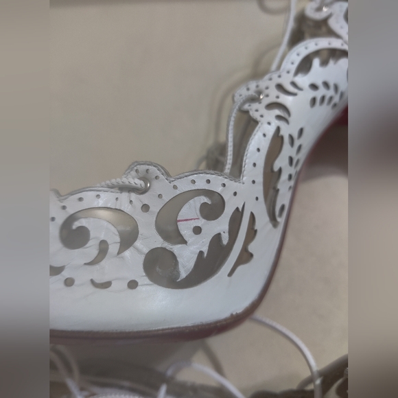Christian Louboutin Sylvieta Lasercut White Lace-Up Heels US6.5 37 - Picture 11 of 12